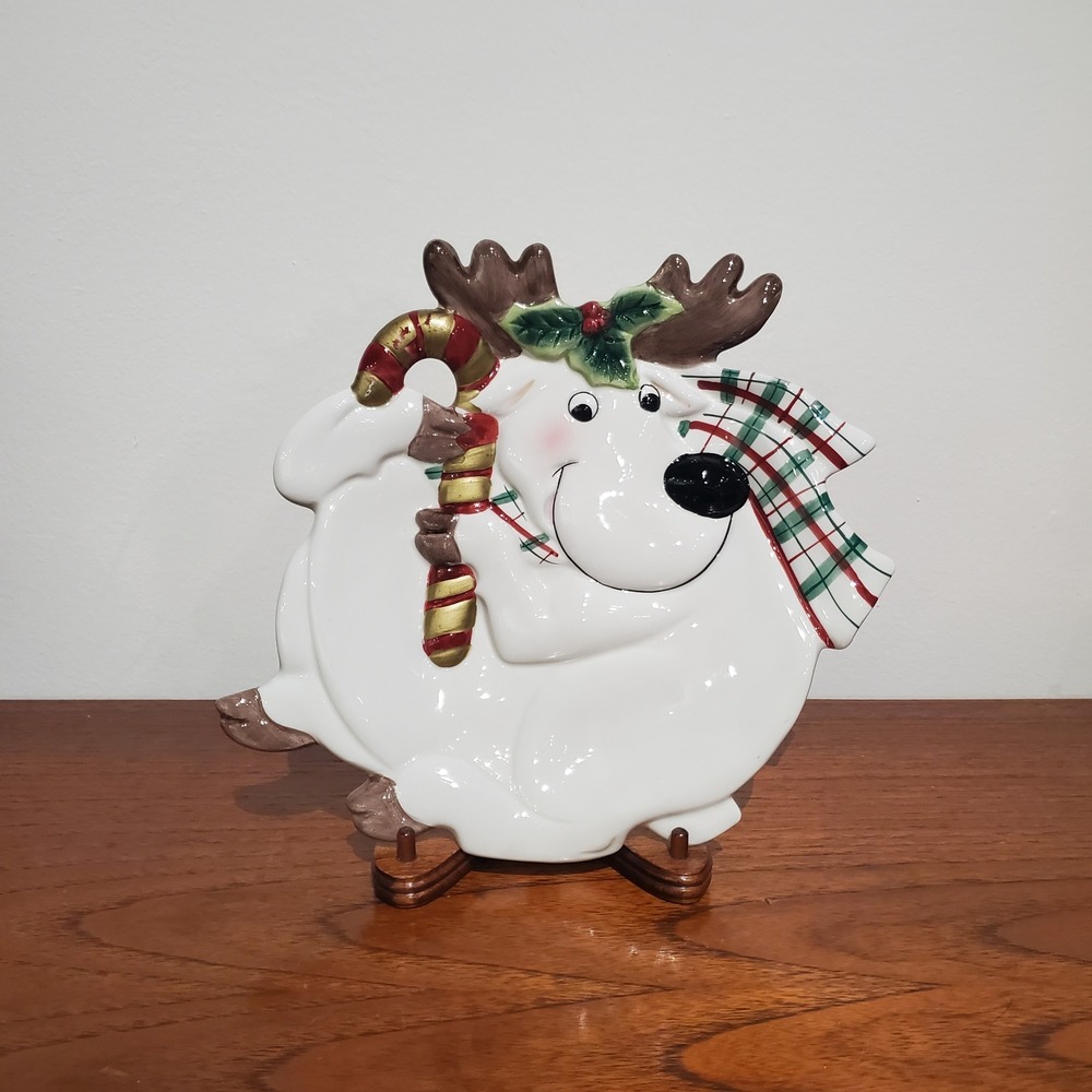 Fitz and Floyd Essentials Christmas Moose Plate Holiday Decor